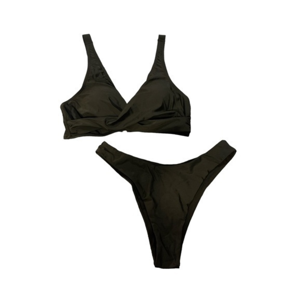 Black Front Twist Black Clasp High Cut Bikini Swimsuit Size Med NWOT #5927